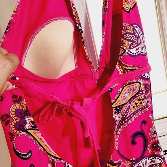 JACLYN Smith Plus Size Pink Paisley One Piece Tie Backs Swim Suit Size 14 - Picture 8 of 9